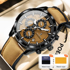 POEDAGAR Top Original Vintage Men Wristwatch Date Chronograph Fashion Leather Quartz Men's Watches Waterproof Luminous Business Man Watch High Quality Reloj