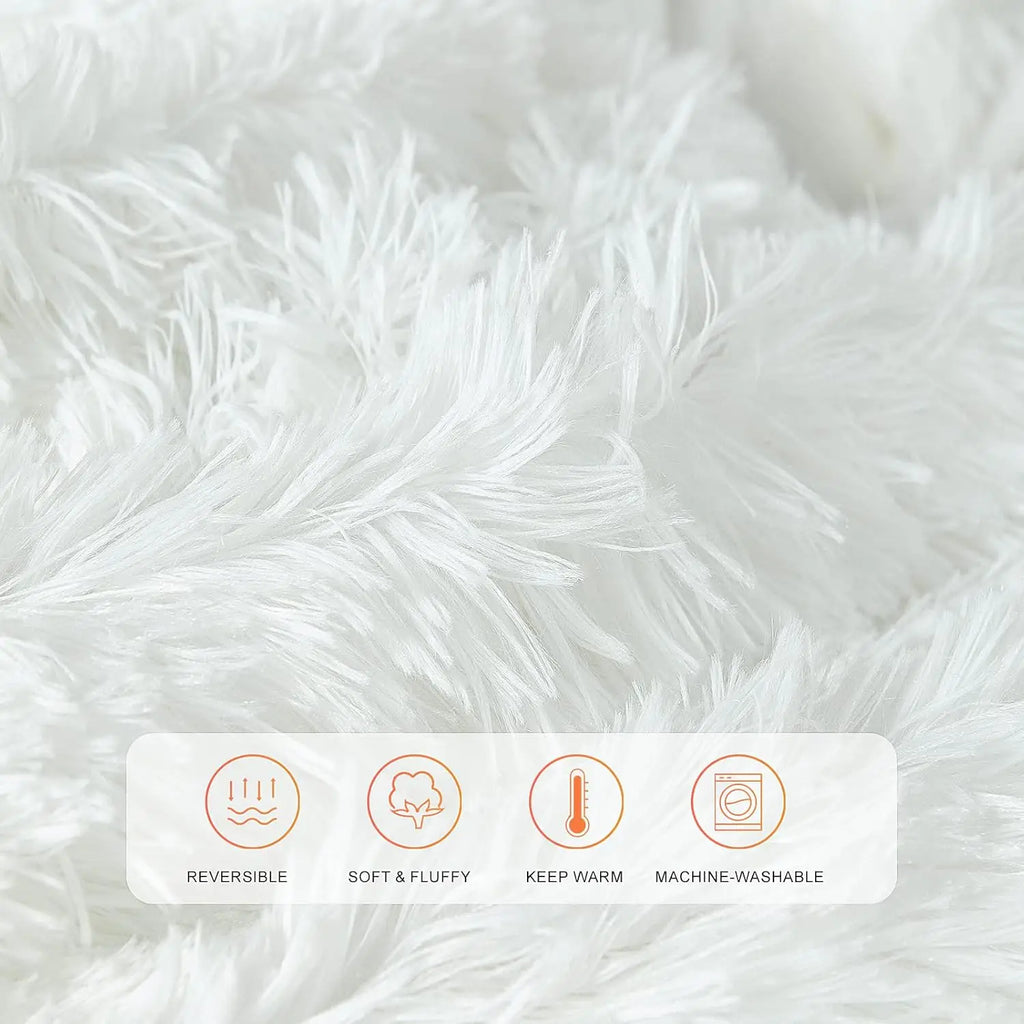 Extra Soft Fuzzy Faux Fur Throw Blanket 50x60, Reversible Lightweight Fluffy Cozy Plush for Couch Sofa Bed, Pure White