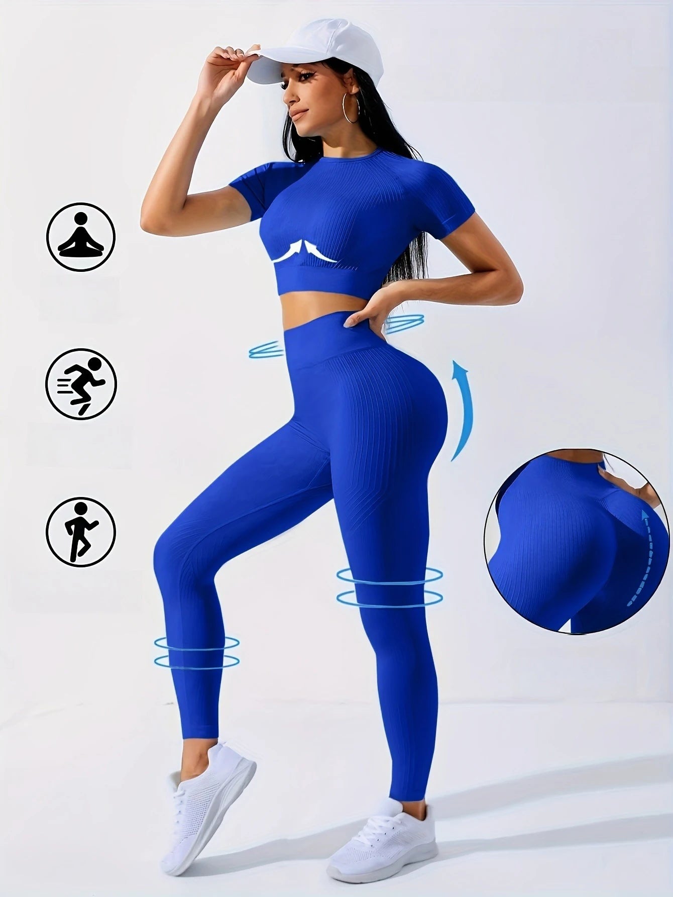 Workout Sets Outfits for Women – Yoga Leggings with Short Sleeve Crop Top, Slim Fit Tummy Control Butt Lifting Waist Shaping, Seamless Ribbed Texture, Breathable Soft Fabric, Non-Pilling, Perfect for Fall Winter Gym Yoga Ru