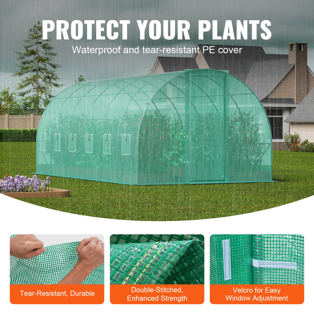 SucceBuy Walk-in Tunnel Greenhouse Hoop House Greenhouse Tunnel Plant House with Galvanized Steel Frame Swing Door for Outdoor