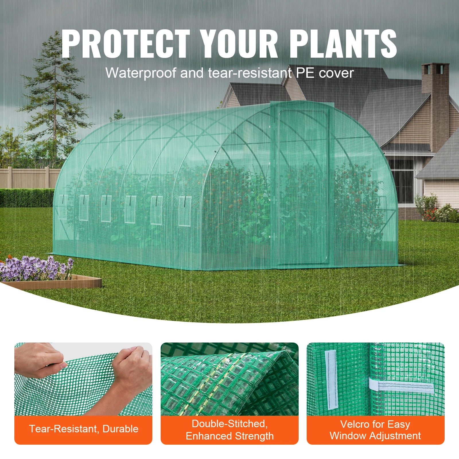 SucceBuy Walk-in Tunnel Greenhouse Hoop House Greenhouse Tunnel Plant House with Galvanized Steel Frame Swing Door for Outdoor