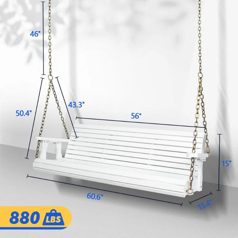 Heavy Duty Outdoor Swing Chair Bench Only Wooden Porch Swing with Chains Outdoor Furniture