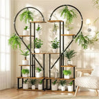 Double-Tiered Heart-Shaped Plant Stand with 20 Pots, Ladder Style Hanging Rack for Garden Display