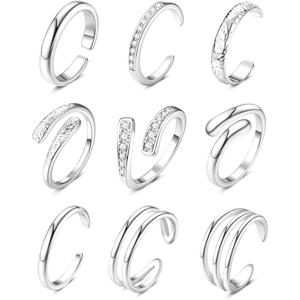 14K Gold-plated Toe Rings for Women Simple Hug CZ Triple Open Band Rings Trendy Adjustable Toe Rings Summer Beach Foot Jewelry