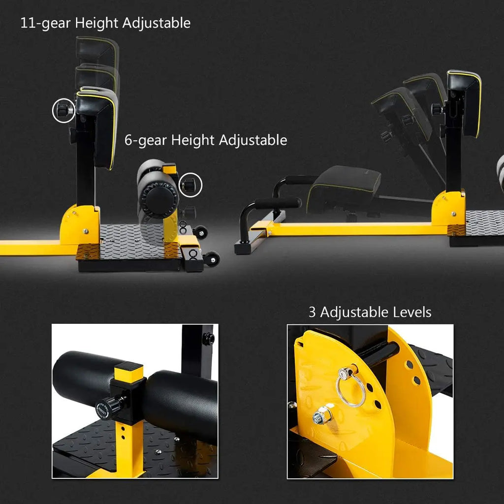 Home Gym Core Workout, PVC Material, Yellow & Black, 8 - in - 1 Sissy Squat Machine with Anti - Skid and Handy Wheels