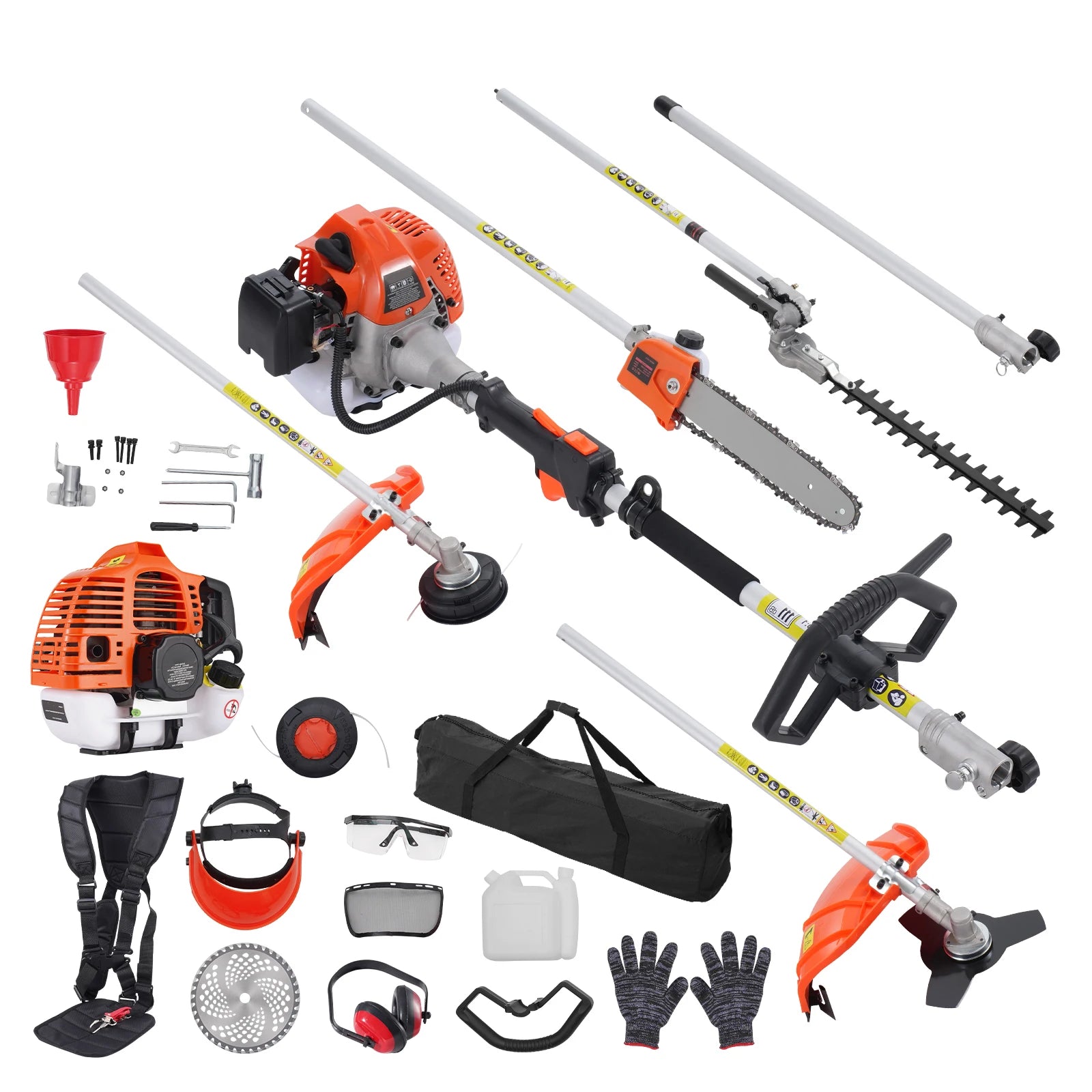 SucceBuy 43CC 6-in-1Multi-Functional Trimming Tools Gas Hedge Trimmer Weed Eater String Trimmer Brush Cutter Edger Pole Chainsaw