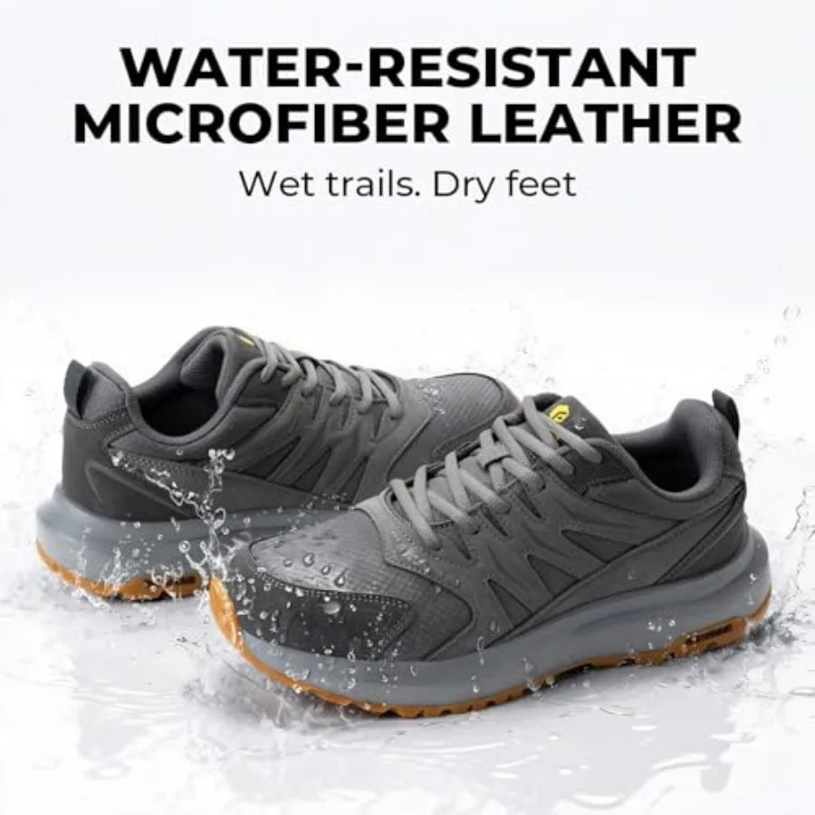 FitVille Men's Outdoor Hiking Shoes with High Traction Outsole, Water-Resistant and High Rebound Cushioning, Low-Top Trailing S