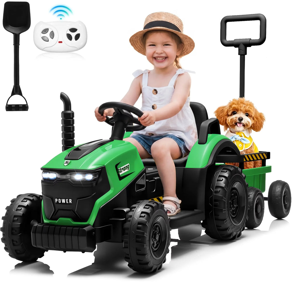 12V Kids Electric Ride On Tractor With Removable Trailer, Remote Control & Manual Drive 2 Modes, Bluetooth Music LED Light, Children Farm Ride‑on Car Toy Gift for Kids Boys Girls
