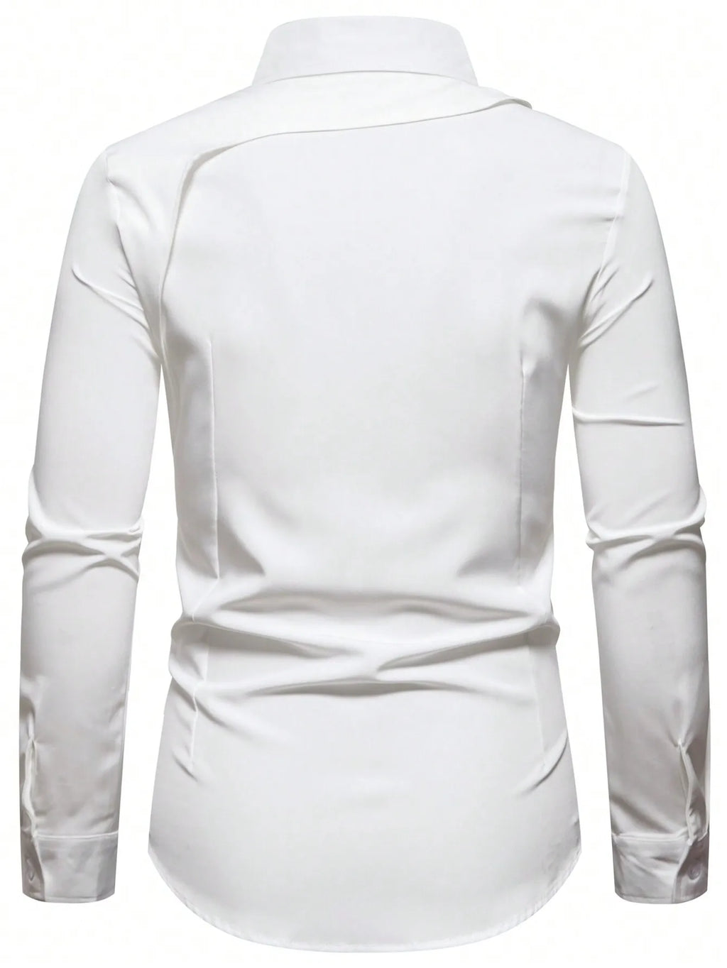Men's Solid White Long Sleeve Shirt with Strap Detail, Slim Fit for Office or Casual Wear