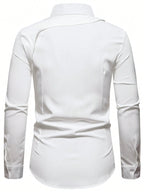 Men's Solid White Long Sleeve Shirt with Strap Detail, Slim Fit for Office or Casual Wear