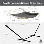 Outdoor 2-Person Portable Hammock with Stand, Curved Spreader Bar and Balance Ropes, Dark Gray