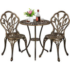 Patio Bistro Sets 3 Piece, Outdoor Rust-Resistant Cast Garden Table and Chairs, Bronze