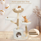 Indoor Use, Solid Wood Material, Boho Color Scheme, Luxury Multi - Level Cat Furniture with Condo and Basket