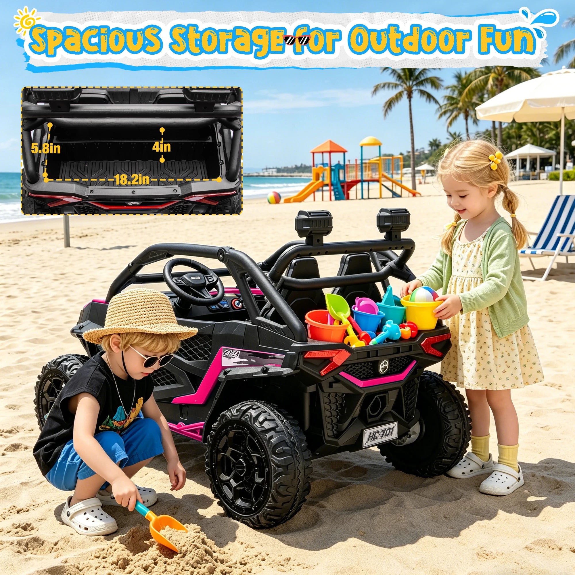 Joyracer 24V 4WD Kids Ride-On UTV, 4-Wheel Shock Absorption, Key Start, Slow Start, Music And LED Lights, 60-80 Mins Ride Time