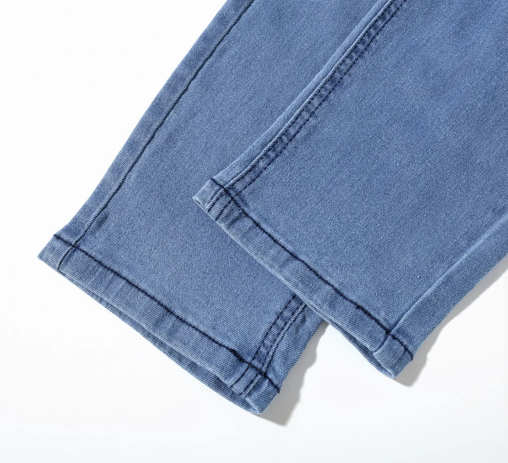 Slim Fit Jeans Men Sky Blue Fine Distressed Hole Design Jeans Versatile Mid Waist All Season Pants Urban Daily Matching Casual Long Trousers