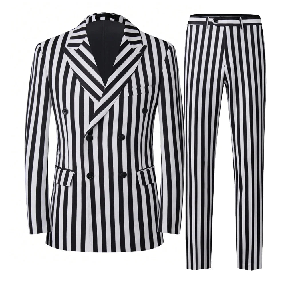Men's Jacquard 2 Piece Suits Slim Fit Double Breasted Suit Jacket Pants Set Casual Wedding Casual Business