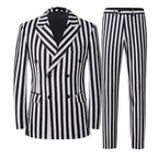 Men's Jacquard 2 Piece Suits Slim Fit Double Breasted Suit Jacket Pants Set Casual Wedding Casual Business