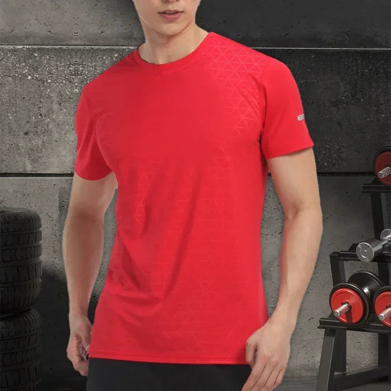 Summer Men Athletic Short Sleeve Dry Fit Sport T Shirt Polyester Breathable Gym Yoga Golf Workout Daily Top