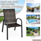 6 Pack Stackable Dining Chairs Outdoor PE Wicker Patio Arm Chairs with Rustproof Steel Frame, Bistro Deck Chairs, Customized