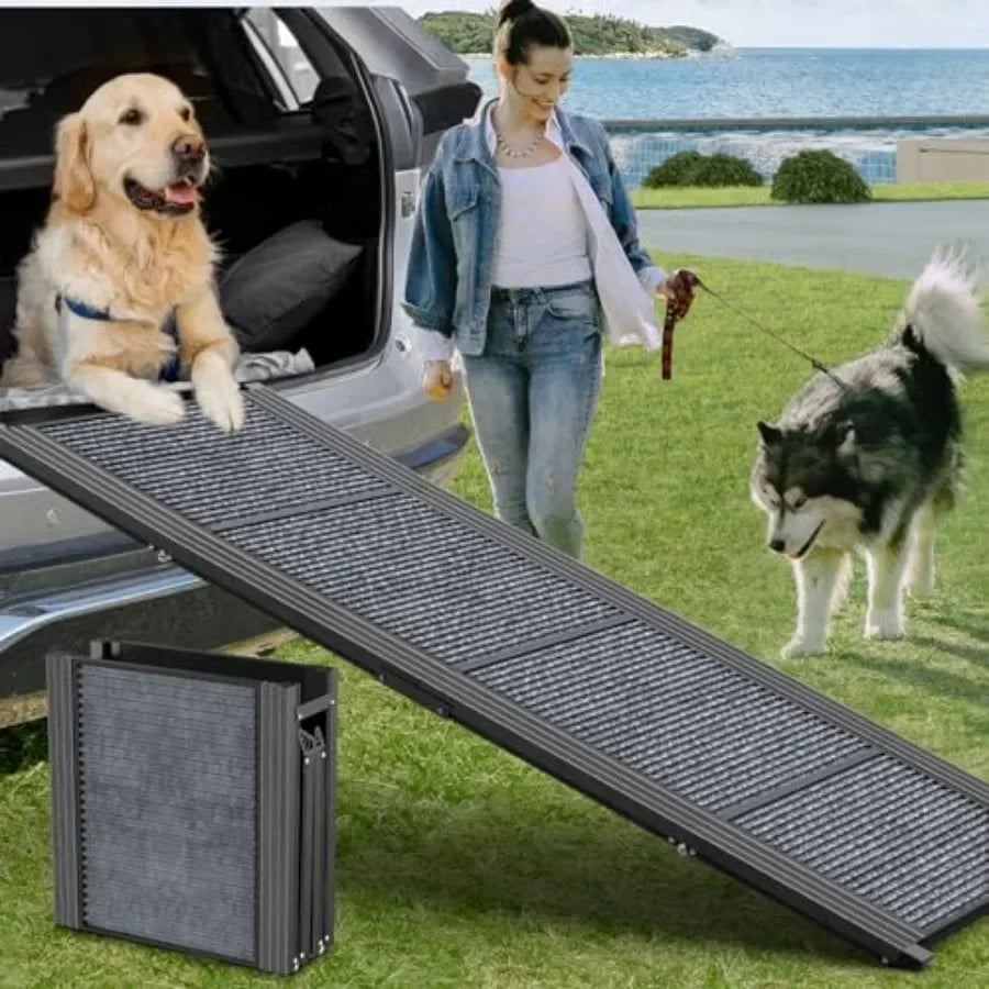 Dog Ramp for Car: 63 Long 17 Wide Portable Folding Ramp for Large Dogs, Non-Slip Rug Surface, SUV/Truck Use, Supports up to 250
