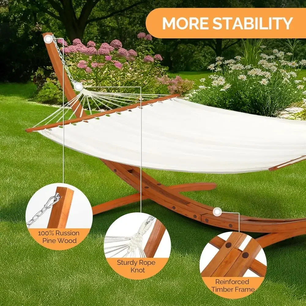 Natural Wooden Hammock Stand Set for Outdoor Yard or Garden (14 ft)
