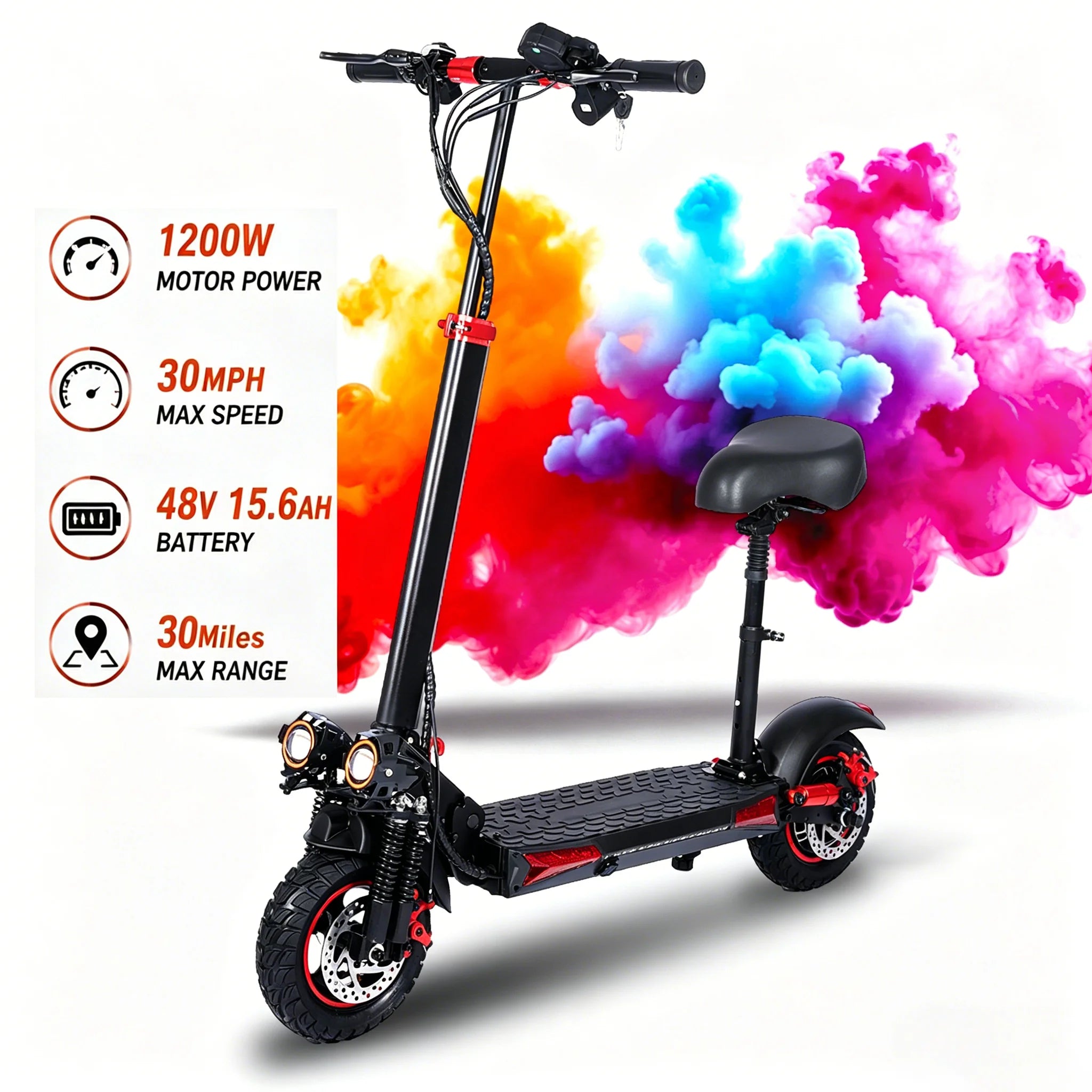 FREEBOY Adult Electric Scooter 1200W, 11'' Off Road Tubeless Tires, 30mph Fast E Scooter, 48V 15.6Ah Battery, Dual Disc Brake, Folding All Terrain Scooter