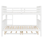 White Full Over Full Bunk Bed with Twin Trundle and Ladder