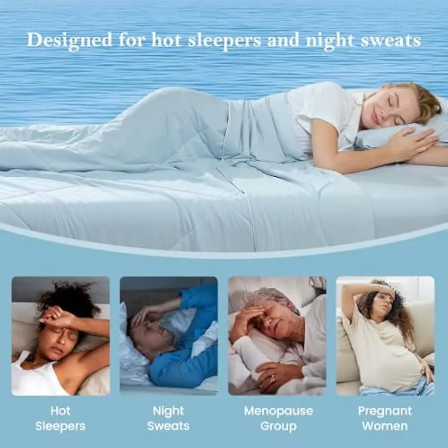 Cozy Bliss Cooling Comforter Queen Size, Cooling Blankets for Hot Sleepers and Night Sweats, Blue Summer Comforter for Queen Siz