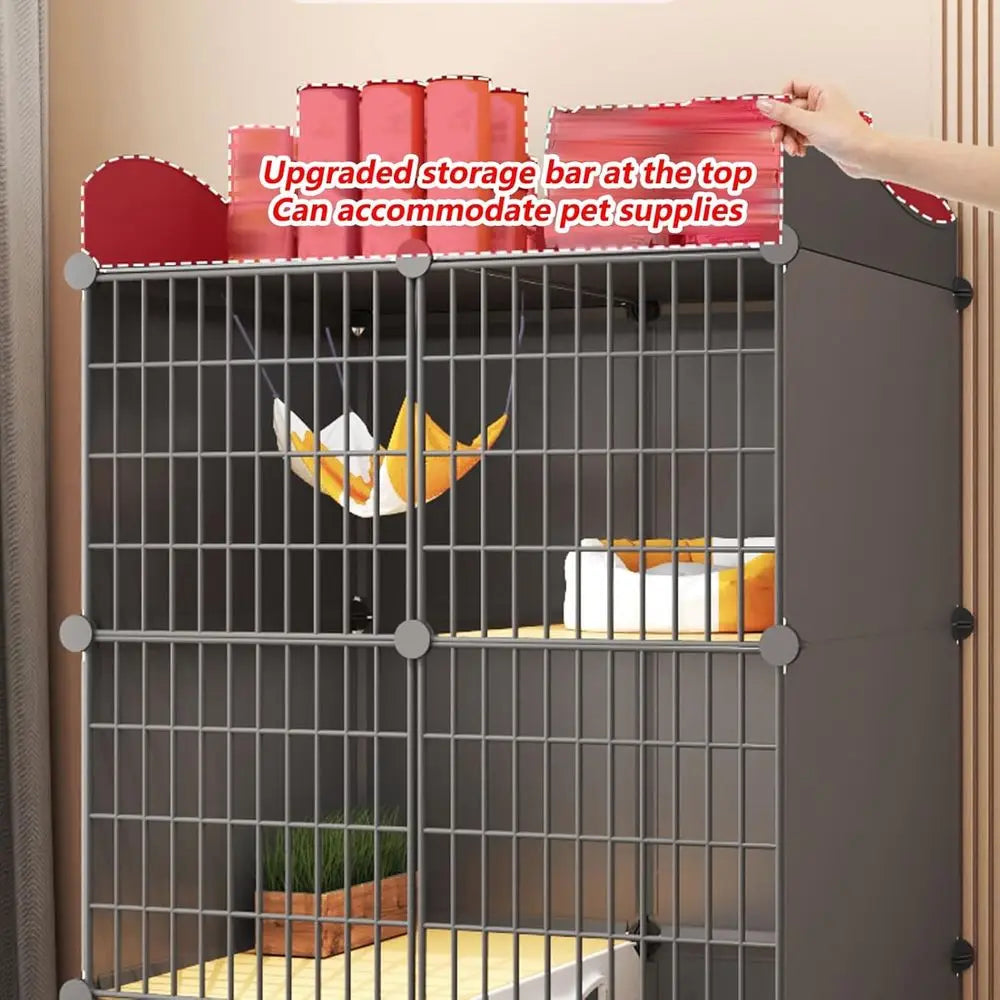Indoor Metal Pet Playpen with Litter Box, Climbing Ladder, and 360° Wheels (42.9x15.4x46.9in)