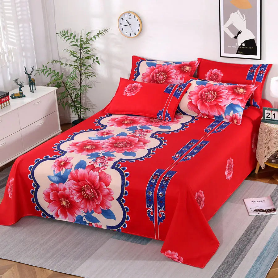 3pcs/Set Home Textile Bed Sheet Set with Pillowcases Cotton Material Lovers Room Bedding Room Flat Sheet