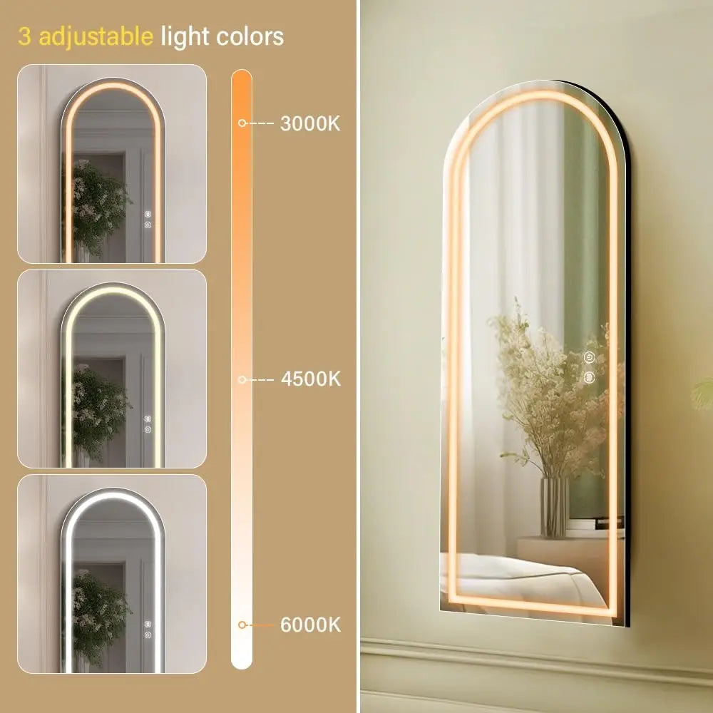 Arched LED Full Length Mirror, 64x23 Inch Large Arch Floor Mirror with Lights, Dimmable Full Body Standing Mirror, Customized