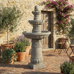 52 Inch Height 3-Tier Outdoor LED Garden Water Fountain, Large Floor-Standing Resin Cascading Bubbler Waterfall Fountain with Pump, Decorative Outdoor Fountain for Backyard, Patio, Yard & Home Decor