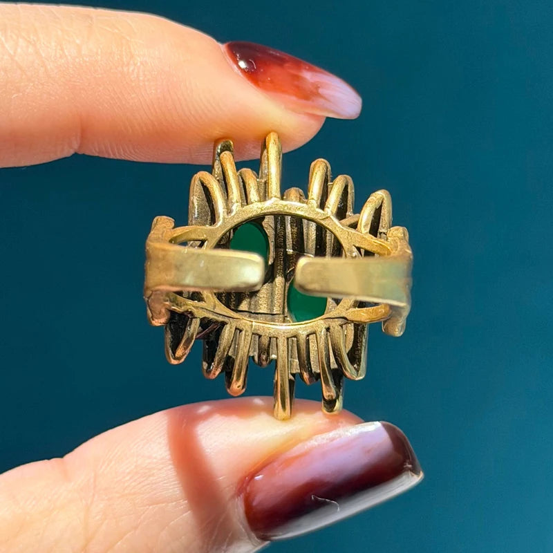 Vintage Minimally 18k Real Gold Color Rings Green Stone Luxury Antique Jewelry High Quality For Woman Valentine Day 2026