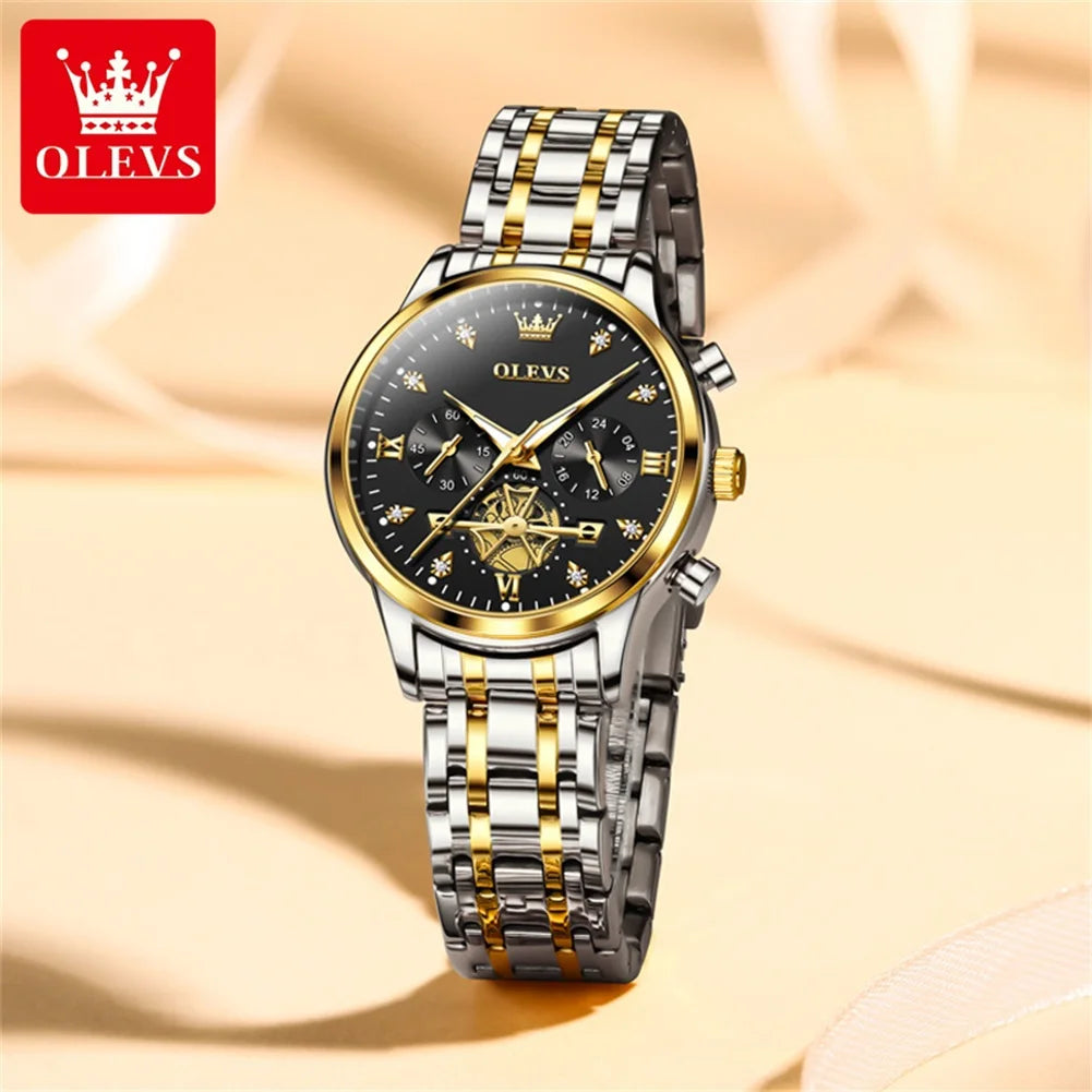 OLEVS 2897 Elegance Original Quartz Movement Women Watch Multifunctional Diamond Dial Luminous Function 30m Waterproof Watch