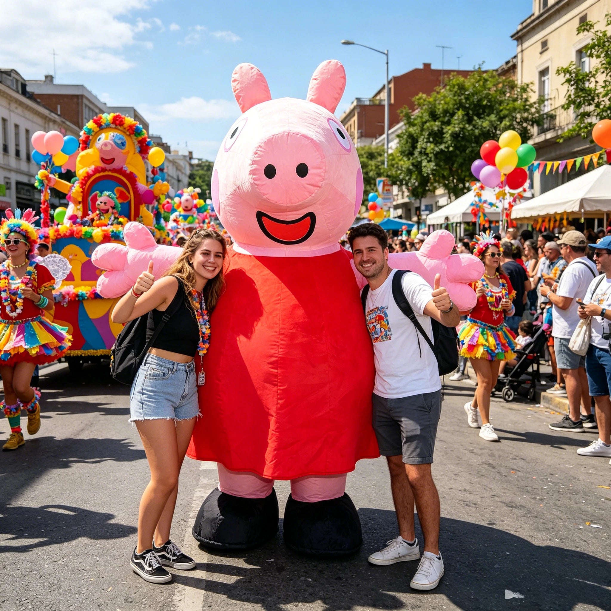 2M Pink Piggy Inflatable Costume Mascot Parade Adult Character Cosplay Animal Birthday Halloween Party Event Plush Set