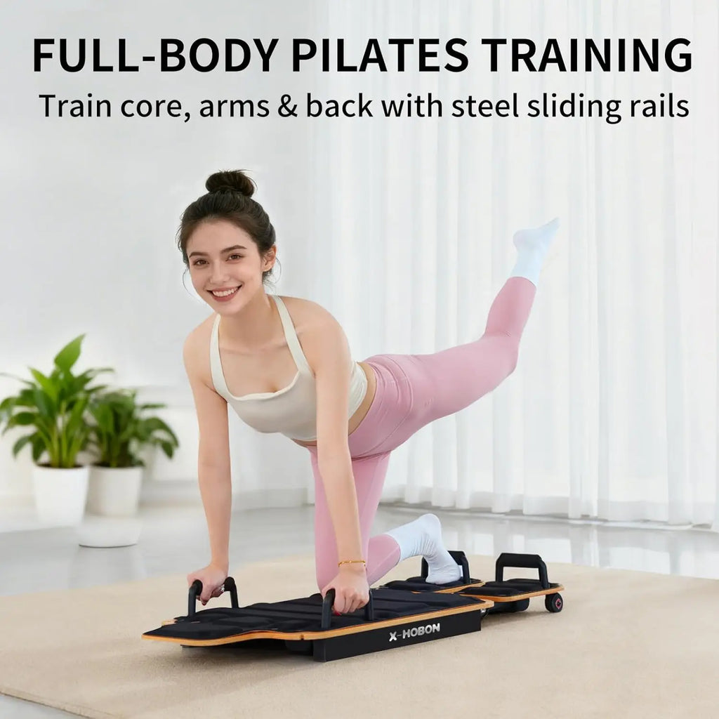 Home Workout Pilates Board in Maple Wood & Steel, Natural Color, Quick Assembly & Adjustable Resistance