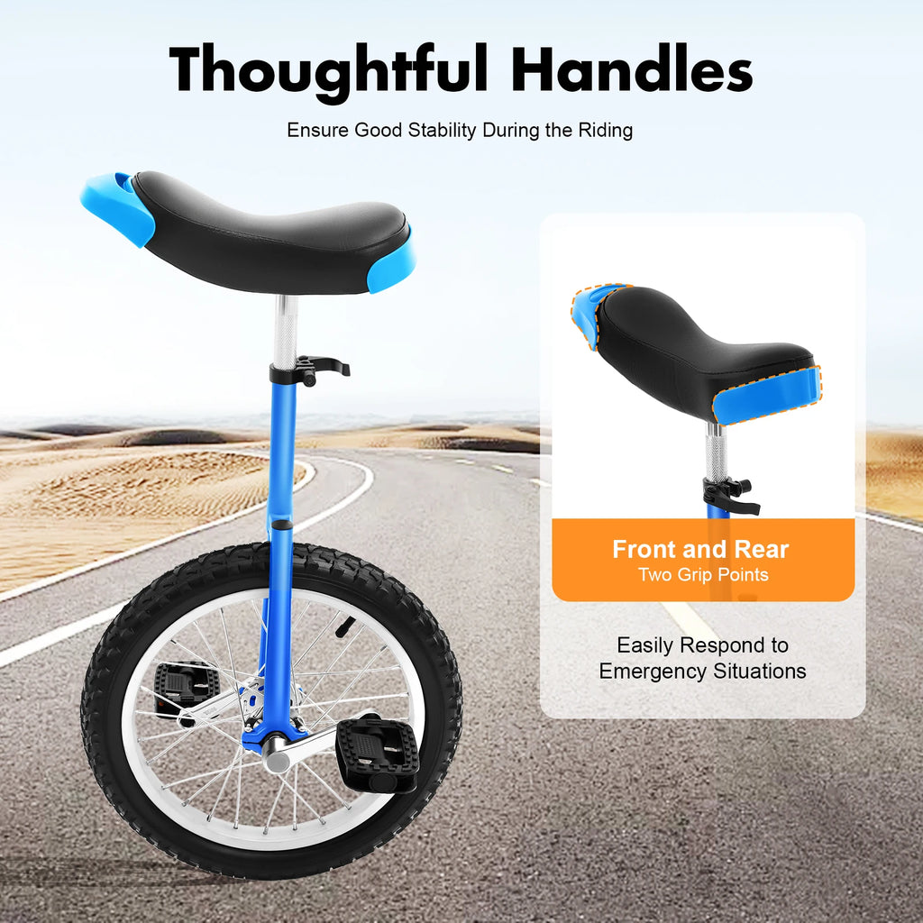 16 Inch Unicycle Outdoor One Wheel Bike Height Adjustable 28-32in 110lbs Capacity Manganese Steel for Balance Training Fitness