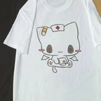 Women Men T Shirts Cartoon Printed Funny Couple Sweet Short Sleeve O Neck Loose Y2k Harajuku Tops Female Casual Tshirt