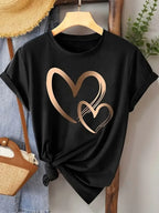 Summer New Fashion Women's Heart Printed T-shirt Trendy Casual Round Neck Top Short Sleeves Women T-shirt