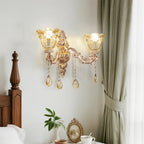 Luxury Gold Crystal Glass Wall Sconce with Flower Lampshade for Entrance Bedroom Hallway Decorative Lighting