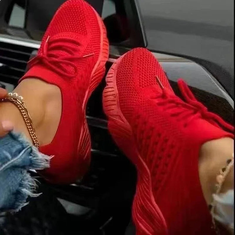 Women's Breathable Lace Up Casual Sneakers Lightweight Vulcanized Running Shoes Ladies Flats Spring Walking Sneakers