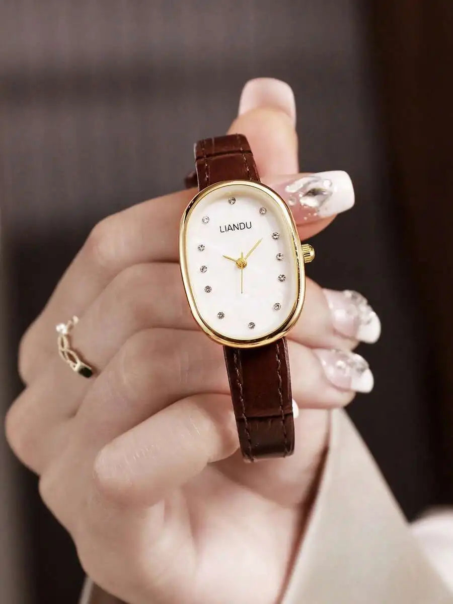 LIANDU LIANDU Vintage Fashion Minimalist Casual Women's Watch, Oval Case, PU Strap, Exquisite Small Dial, Elegant And Charming,