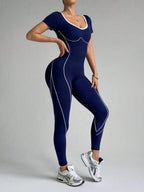 Dewbera Seamless Letter Design Women's Yoga Jumpsuit: Tummy Control Compression Activewear for Running & Fitness
