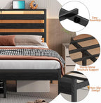 14 Inch Full Size Metal Platform Bed Frame with Headboard, LED & USB Charging, Steel Slats, No Box Spring Needed