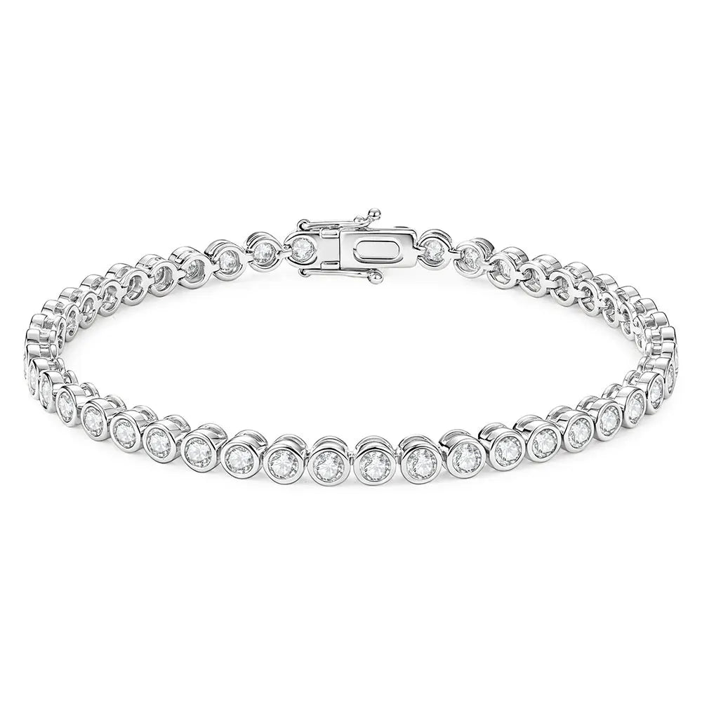 OXTAO Bezel Set Moissanite Tennis Bracelet 14K Gold Filled D Color VVS1 Round Cut Imitation Diamond Bracelet Gifts for Women