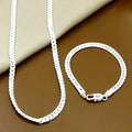 Fine Brands 5MM Flat Chain 925 Sterling Silver Bracelets Necklaces Jewelry Sets for Men Women Fashion Wedding Gifts