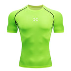 Summer Men Athletic Compression Short Sleeve Running T Shirt Elastic Polyester Quick Dry Gym Workout Fitness Top