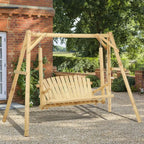 Durable 2-Seat Wooden Porch Swing with A-Frame Stand, Outdoor Patio Swing Bench, High Capacity for Backyard or Garden