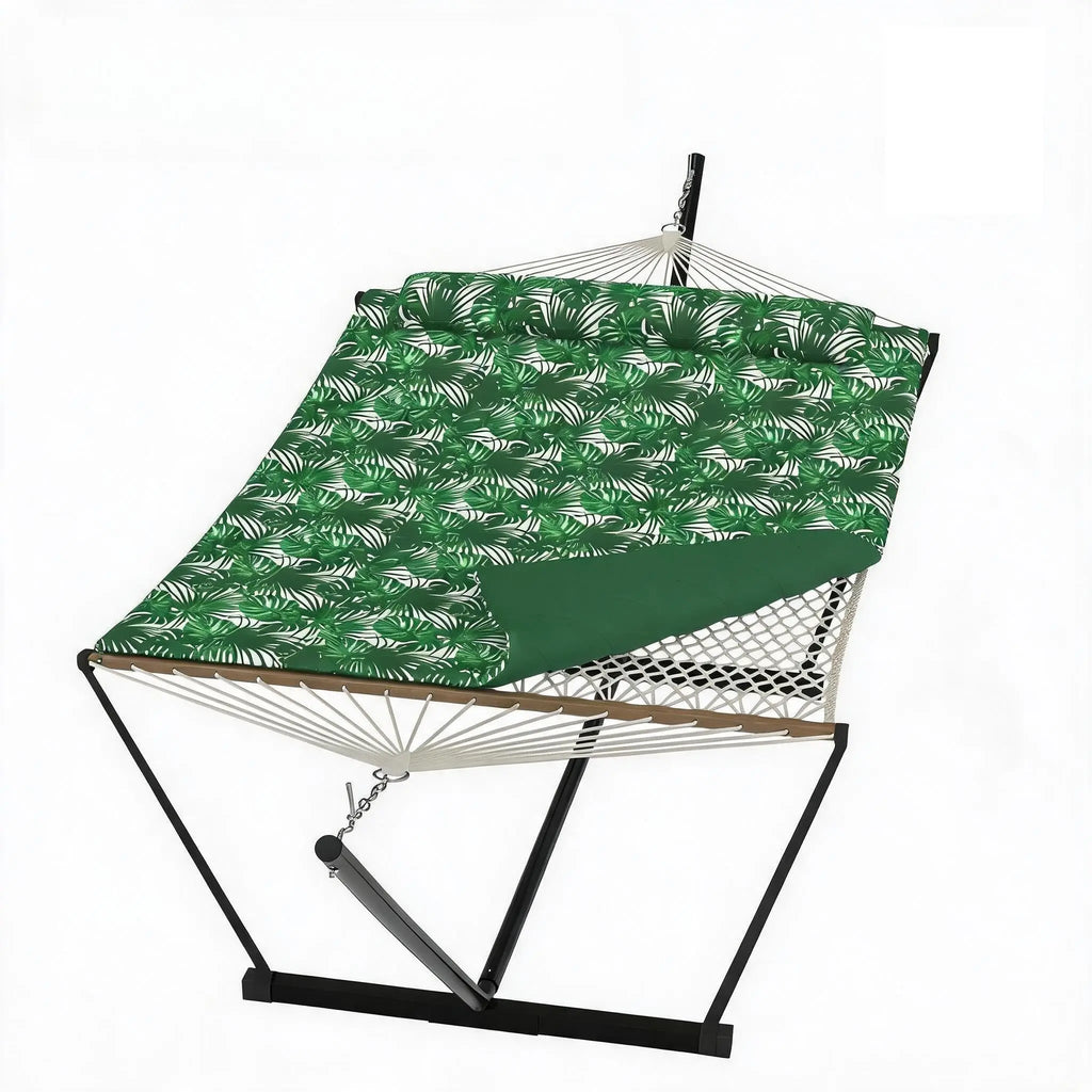 2 Person Double Hammock with Stand, Heavy Duty Outdoor Hammock with Adjustable Steel Frame & Pillow, Portable Camping Hammock for Patio Backyard Beach Garden