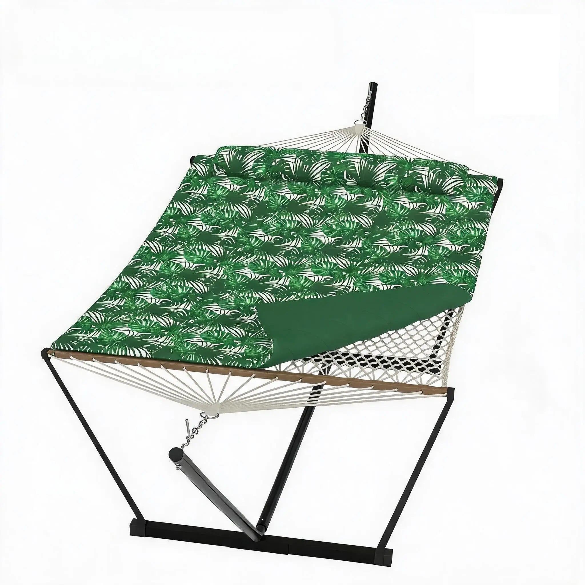 2 Person Double Hammock with Stand, Heavy Duty Outdoor Hammock with Adjustable Steel Frame & Pillow, Portable Camping Hammock for Patio Backyard Beach Garden